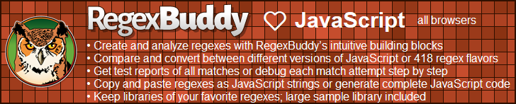RegexBuddy—The best regex editor and tester for JavaScript developers!
