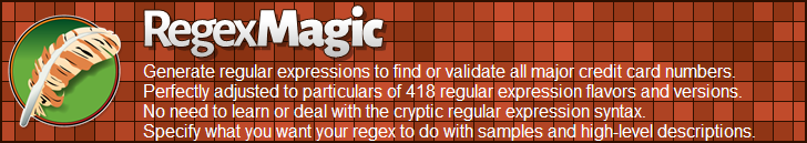 RegexMagic—Vytvářet regulární výrazy odpovídající čísla kreditních karet,